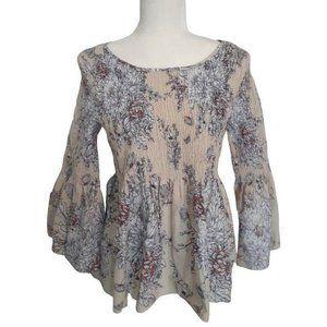 Peplum Floral Bell Sleeve Smocked Top